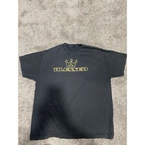 Blessed Crown Graphic T-Shirt Mens Black Gold Streetwear Short Sleeve XL